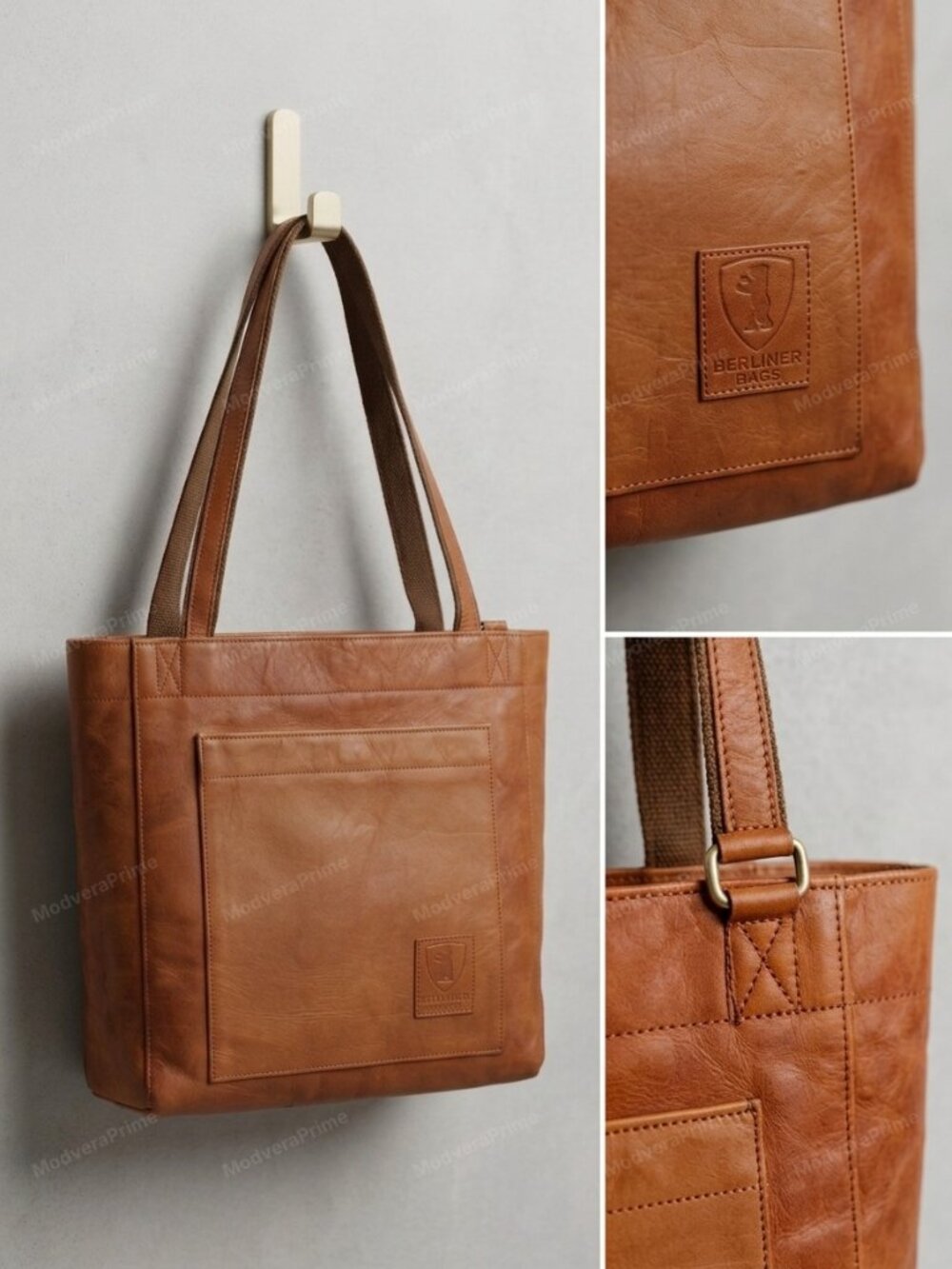Berliner Seville Genuine Leather Tote Bag | Laptop Work Bag 15.5 - Picture 6 of 8